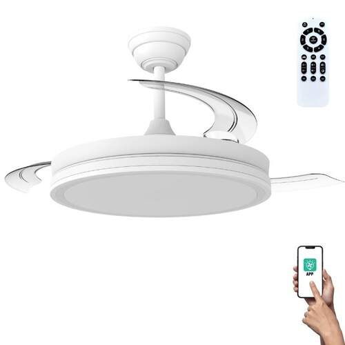 Ventilador Techo CristalRecord Night Evo, Retr&aacute;ctiles, Temporizador, Led, App, Mando, Blanco
