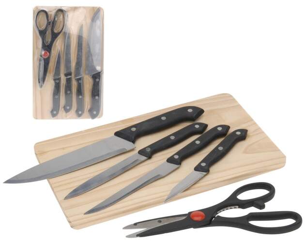 Juego de 4 cuchillos con tijeras y tabla Koopman 404000010