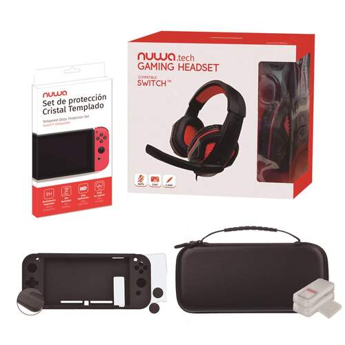 Auriculares Nuwa Switch + Funda + Protector Cristal Negro
