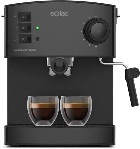 Cafetera Solac Espresso 20 Black CE4482 - 850W, 20Bar, Calienta Tazas,  Vaporizador, 1.6L