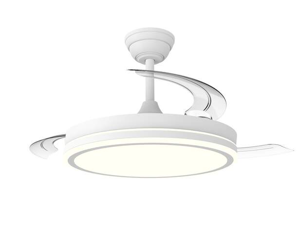 Ventilador Techo CristalRecord Night Eco, Aspas retr&aacute;ctiles, Temporizador, LED, Mando, Blanco