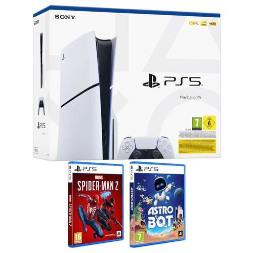 Pack Consola Sony PlayStation 5 Stand D + Juegos Astro Bot y Spiderman 2