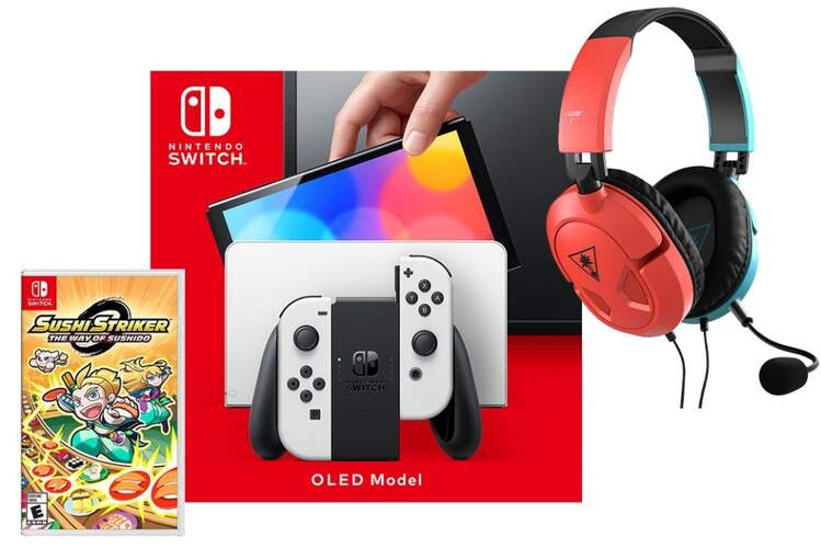 Pack Nintendo Switch OLED Blanca + Auriculares Turtle Beach Recon 50 + Sushi Striker Way of Sushido