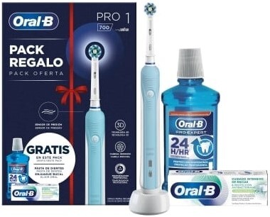 Cepillo Eléctrico Oral B Pro 1 700 + Enjuague + Pasta Dentrífica